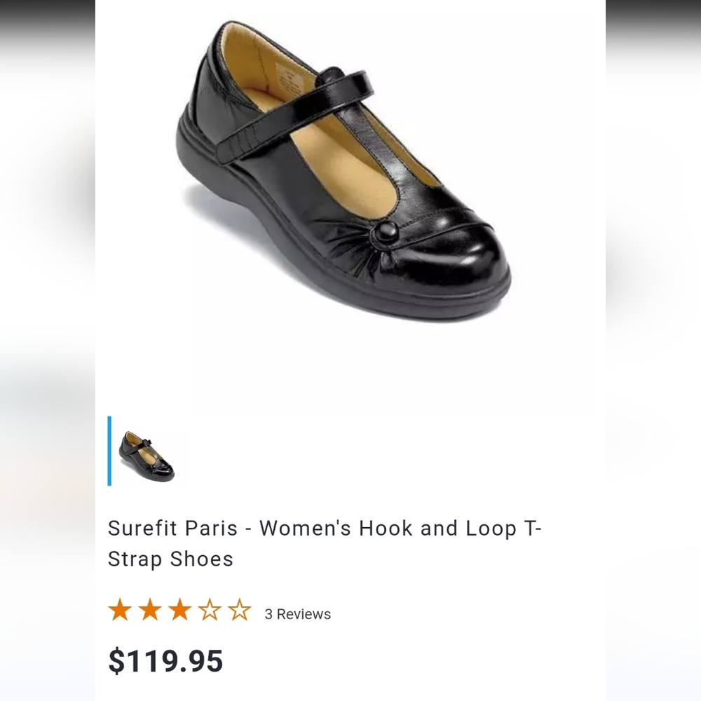 Surefit Paris Hook And T-Loop Strap Black Leather Shoes Size US 7W